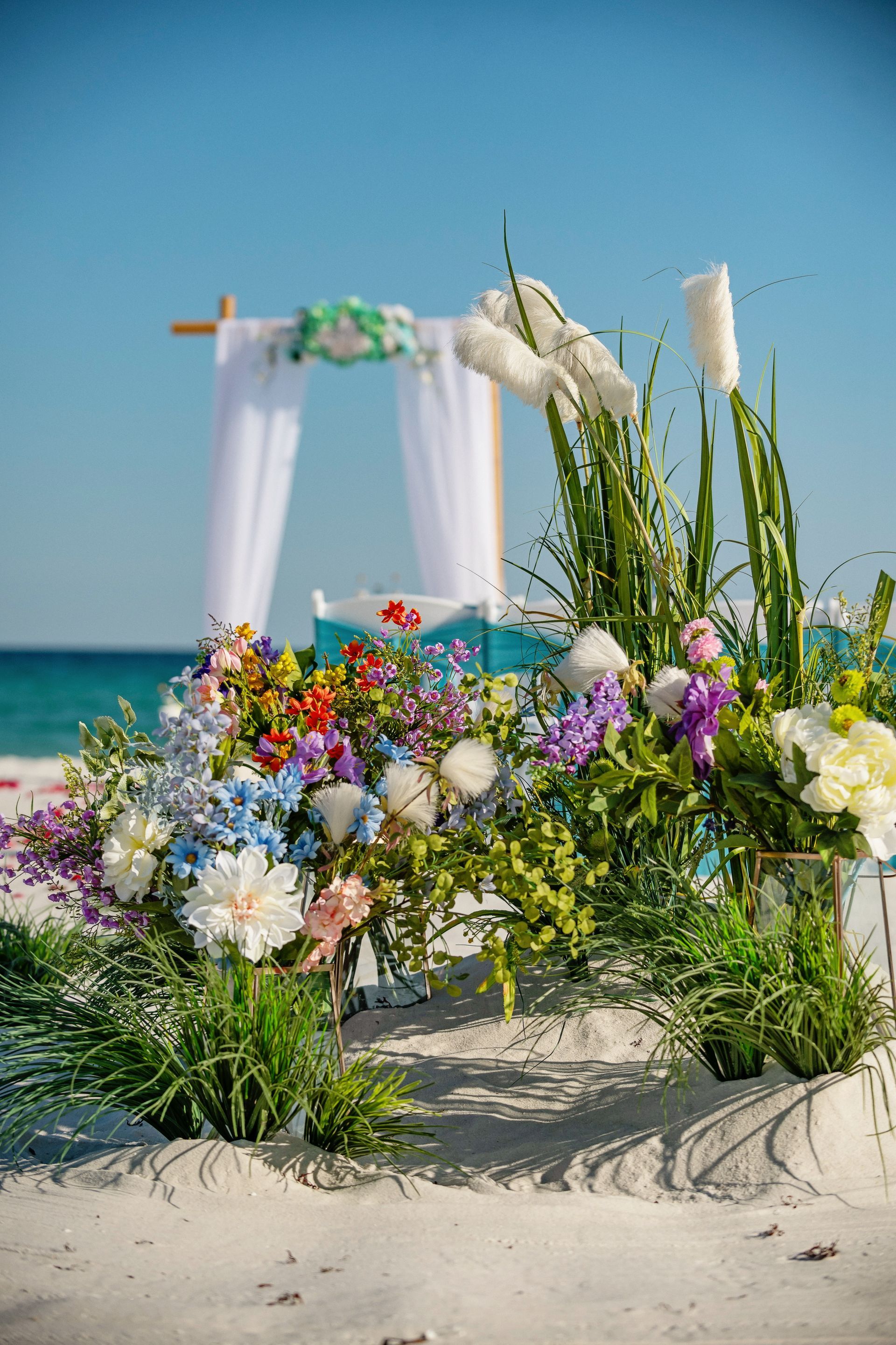 tropical beach wedding flower arrangement