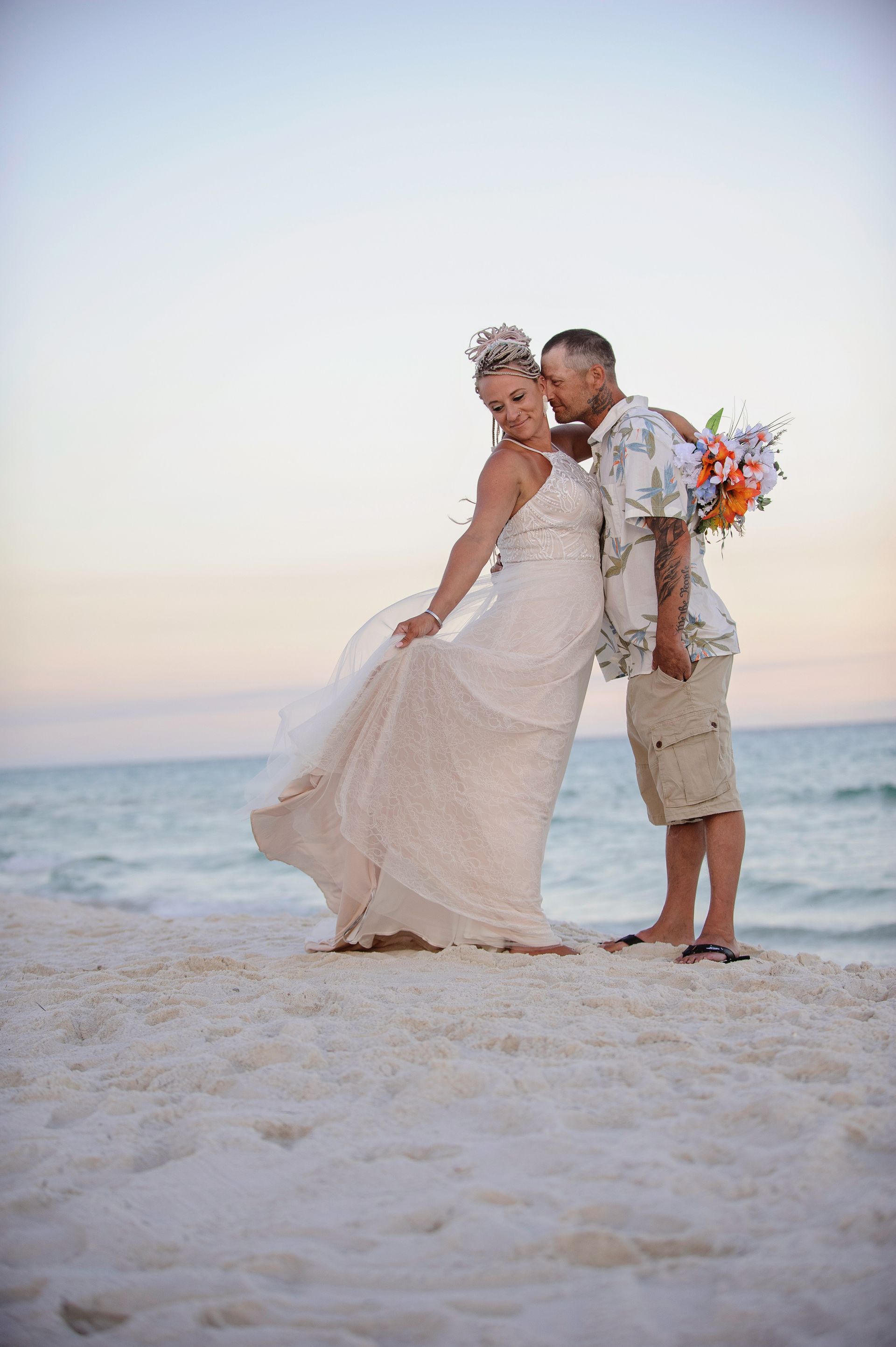 beach wedding bride and groom