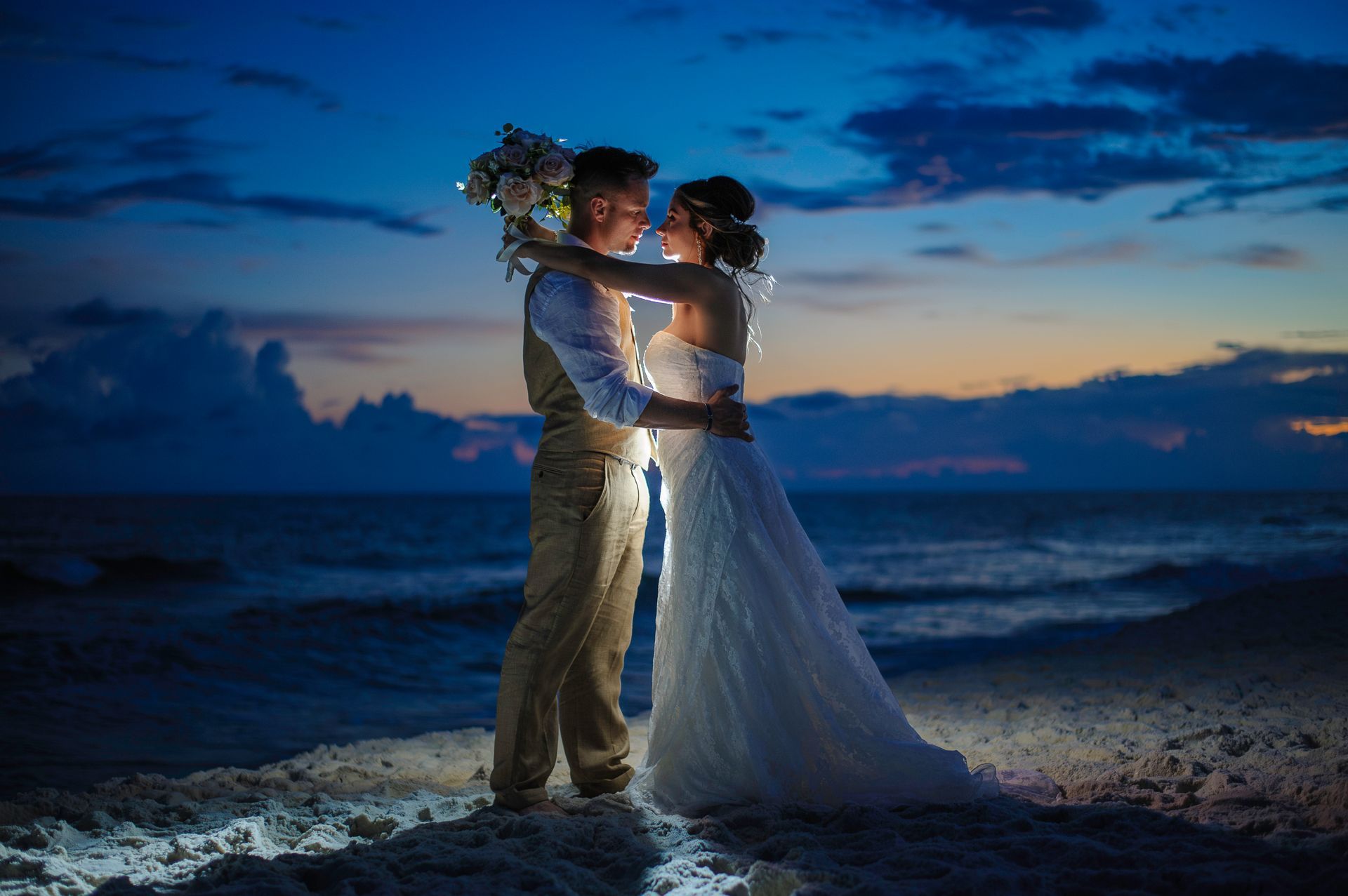 beach night wedding portraits