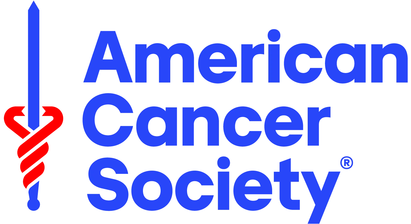American Cancer Society logo with blue text and a red-and-blue torch icon