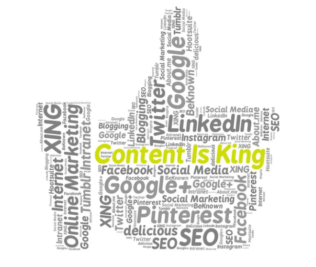 A word cloud that says content is king on it