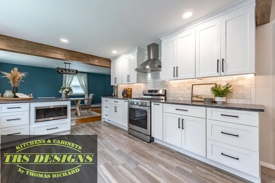 A kitchen with cabinets.