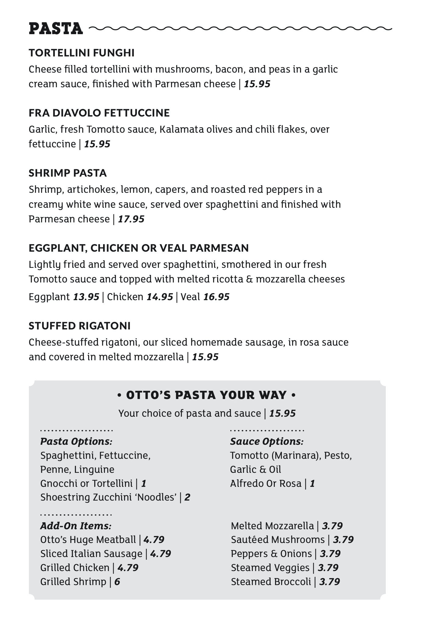 Lunch Menu Otto Tomottos Italian Restaurant