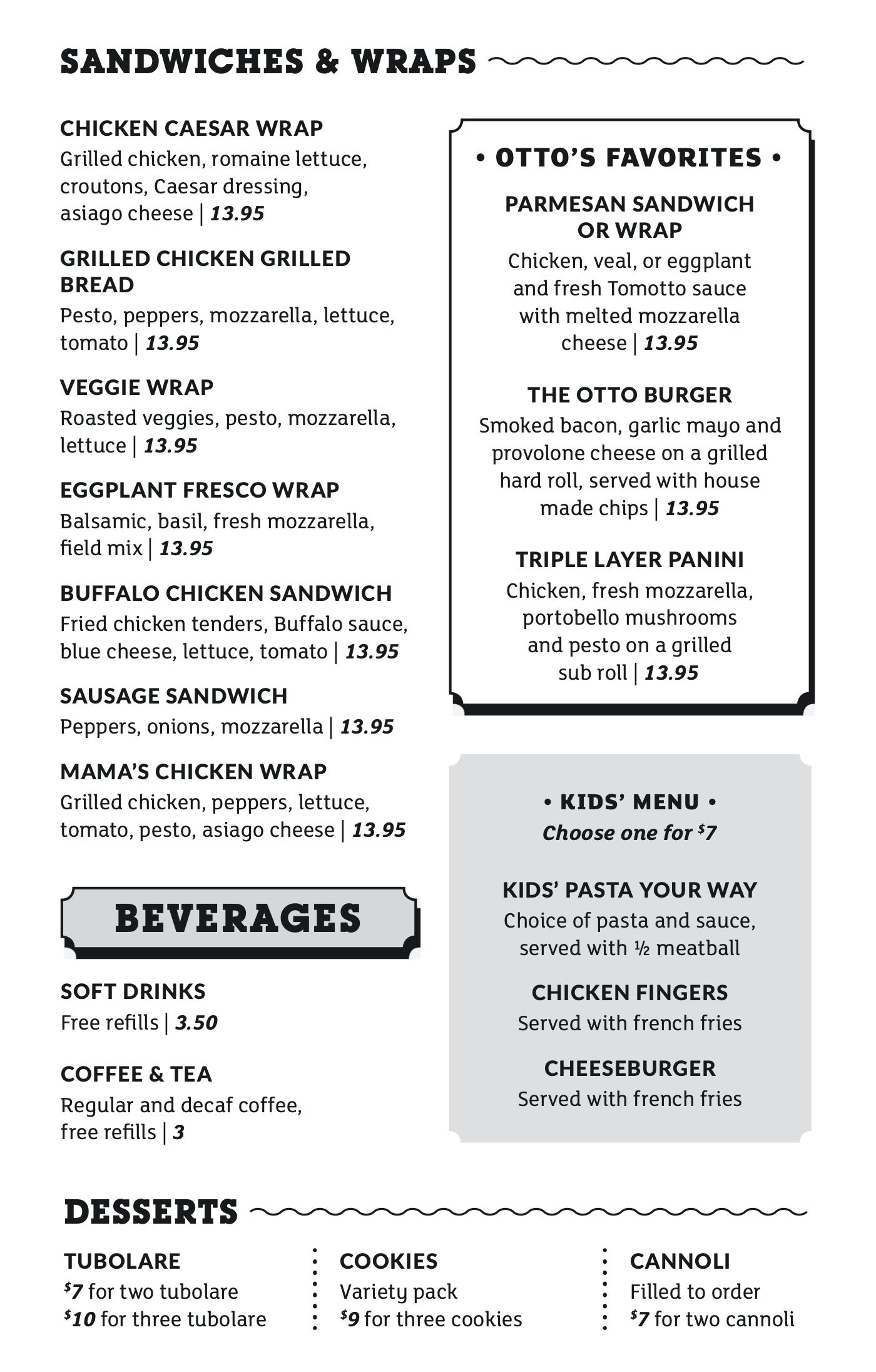 Lunch Menu Otto Tomottos Italian Restaurant