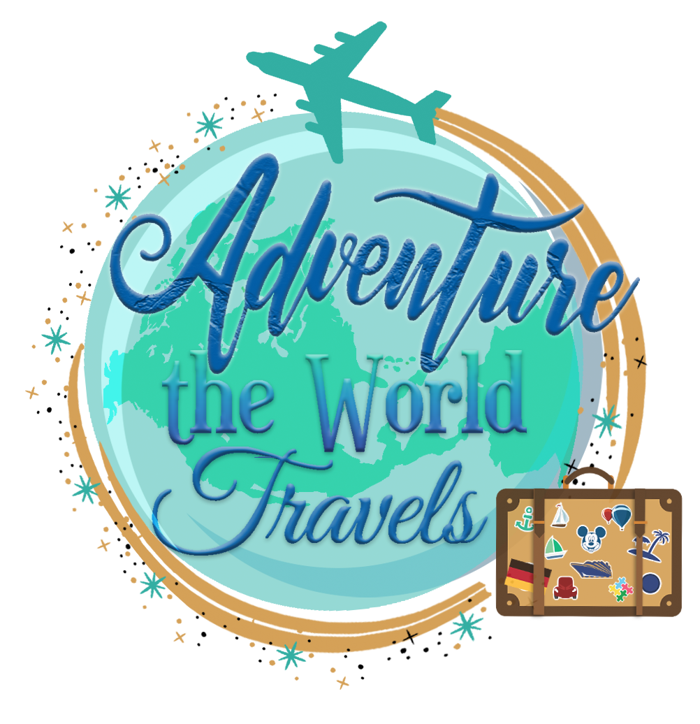 Adventure the World Travels logo featuring a teal watercolor globe, gold accents, and a suitcase icon, representing personalized cruise forward and destination travel planning.