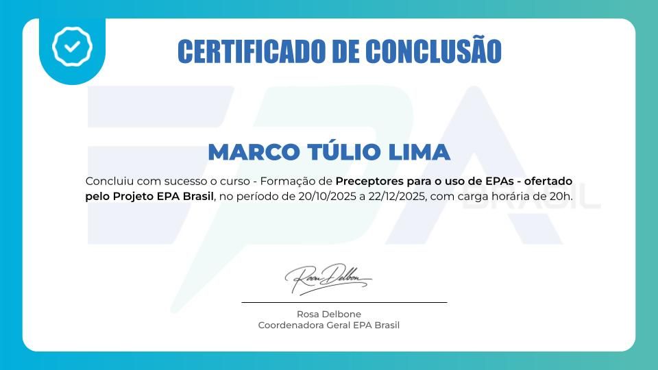 Modelo de certificado de conclusão do curso EPA Brasil

