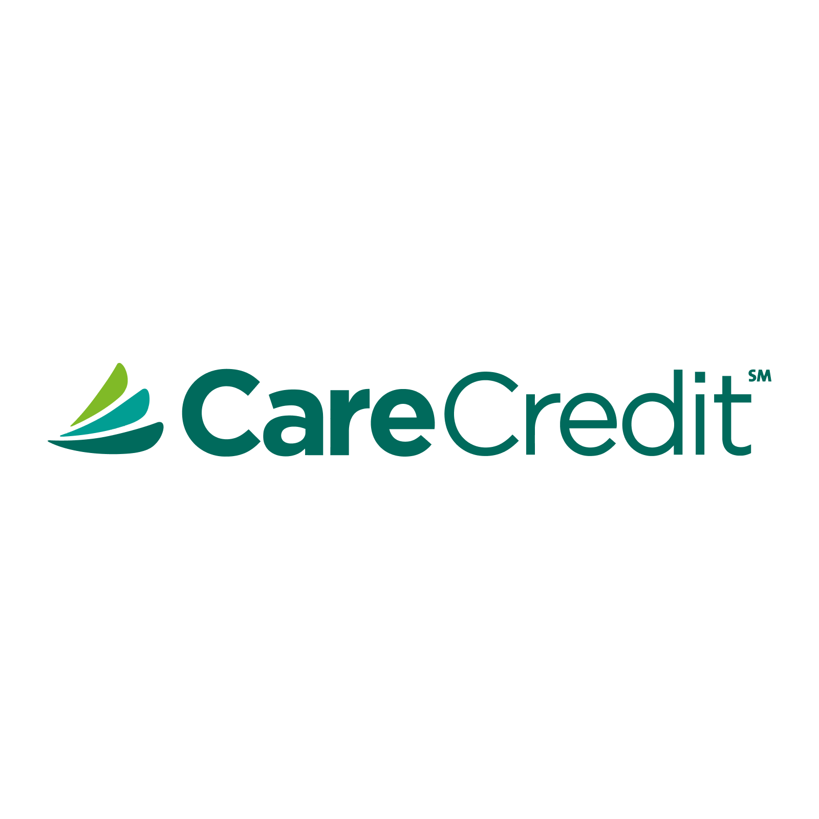CareCredit logo with stylized green and teal swooshes, and dark green text.