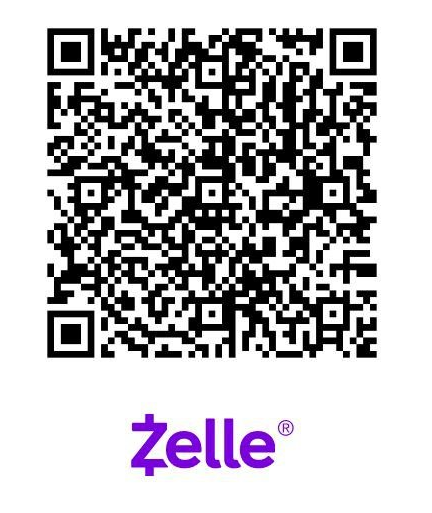 A qr code for zelle is shown on a white background.