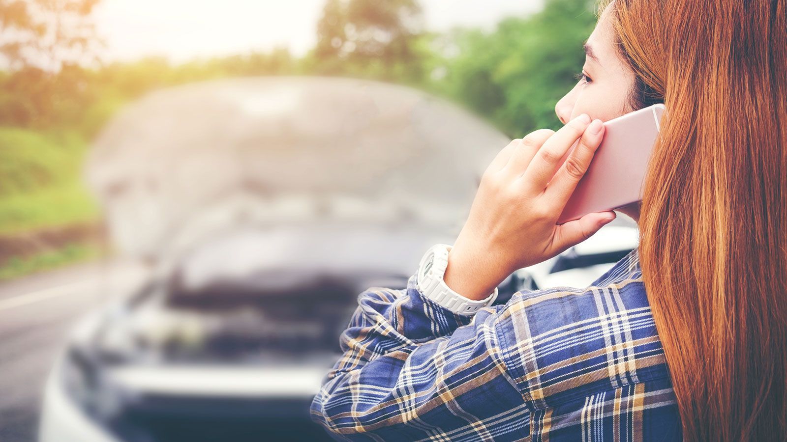 Woman With Car Calling For Help