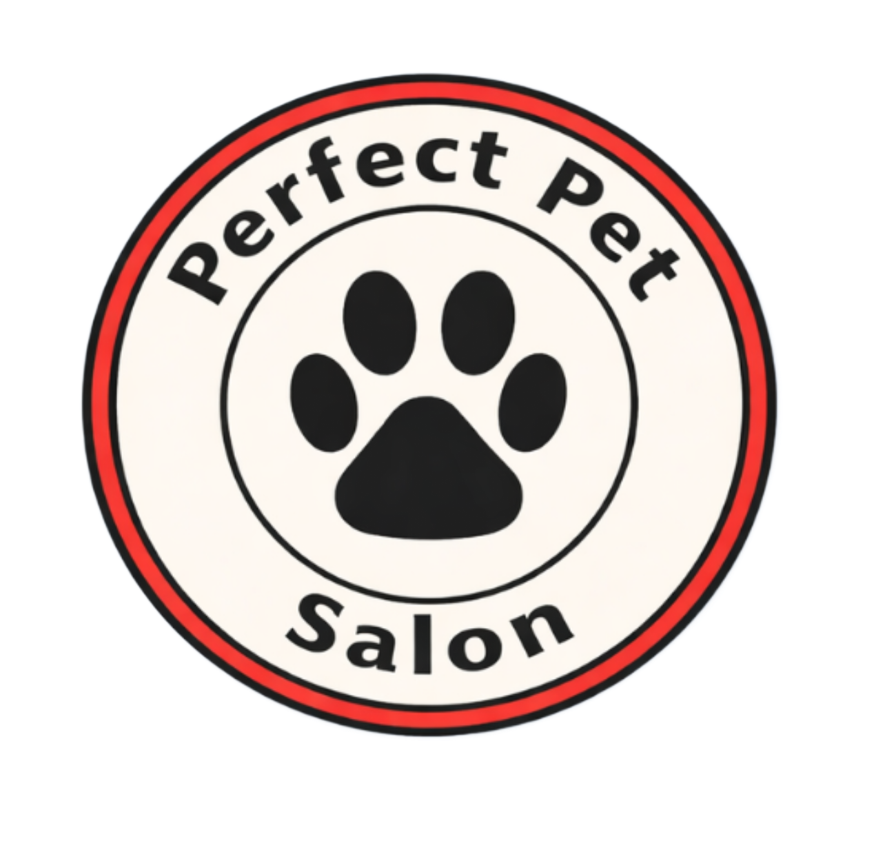 Perfect Pet Salon Round logo for Perfect Pet Salon & Boutique with a paw print.