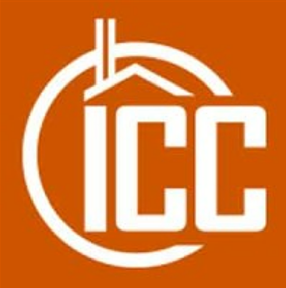 ICC logo with white letters and house icon in a circle on orange background.
