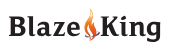 Blaze King logo with black text and an orange flame icon between the words