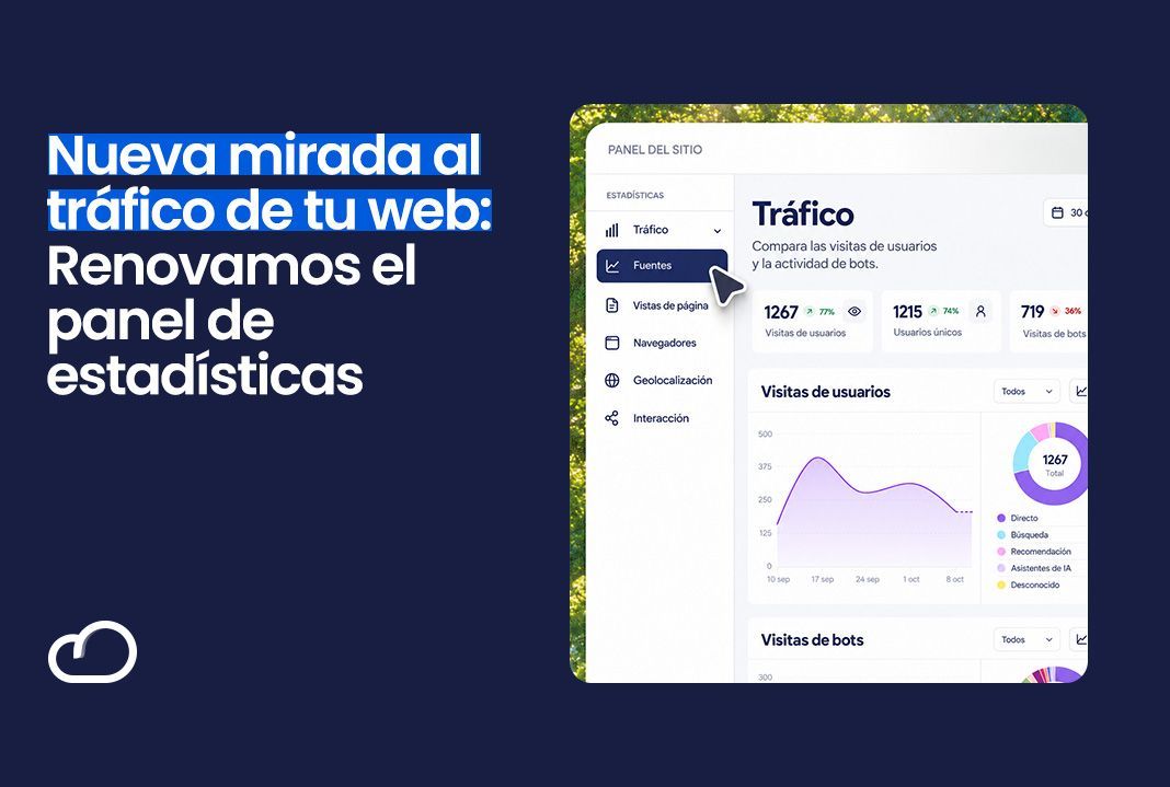Nueva mirada al tráfico web: renovado panel de estadísticas en azul con gráfica y menú lateral.