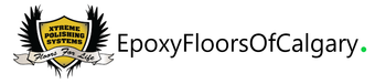 EpoxyFloorsOfCalgary logo with black text and a winged floor emblem on a white background