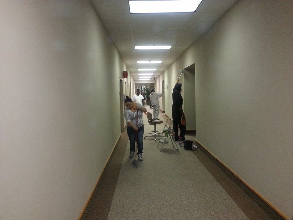 cleaning hallway
