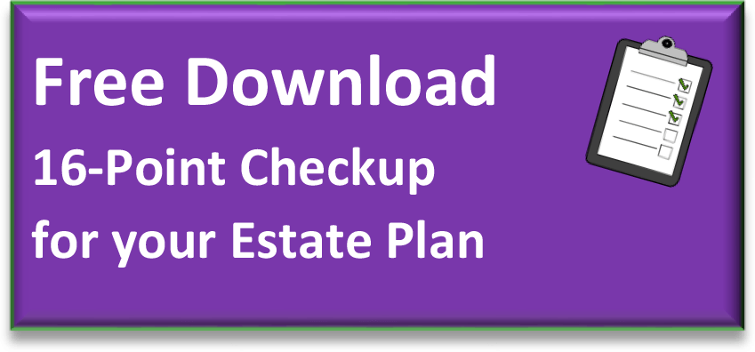 A purple button that says free download 16 point checkup for your estate plan