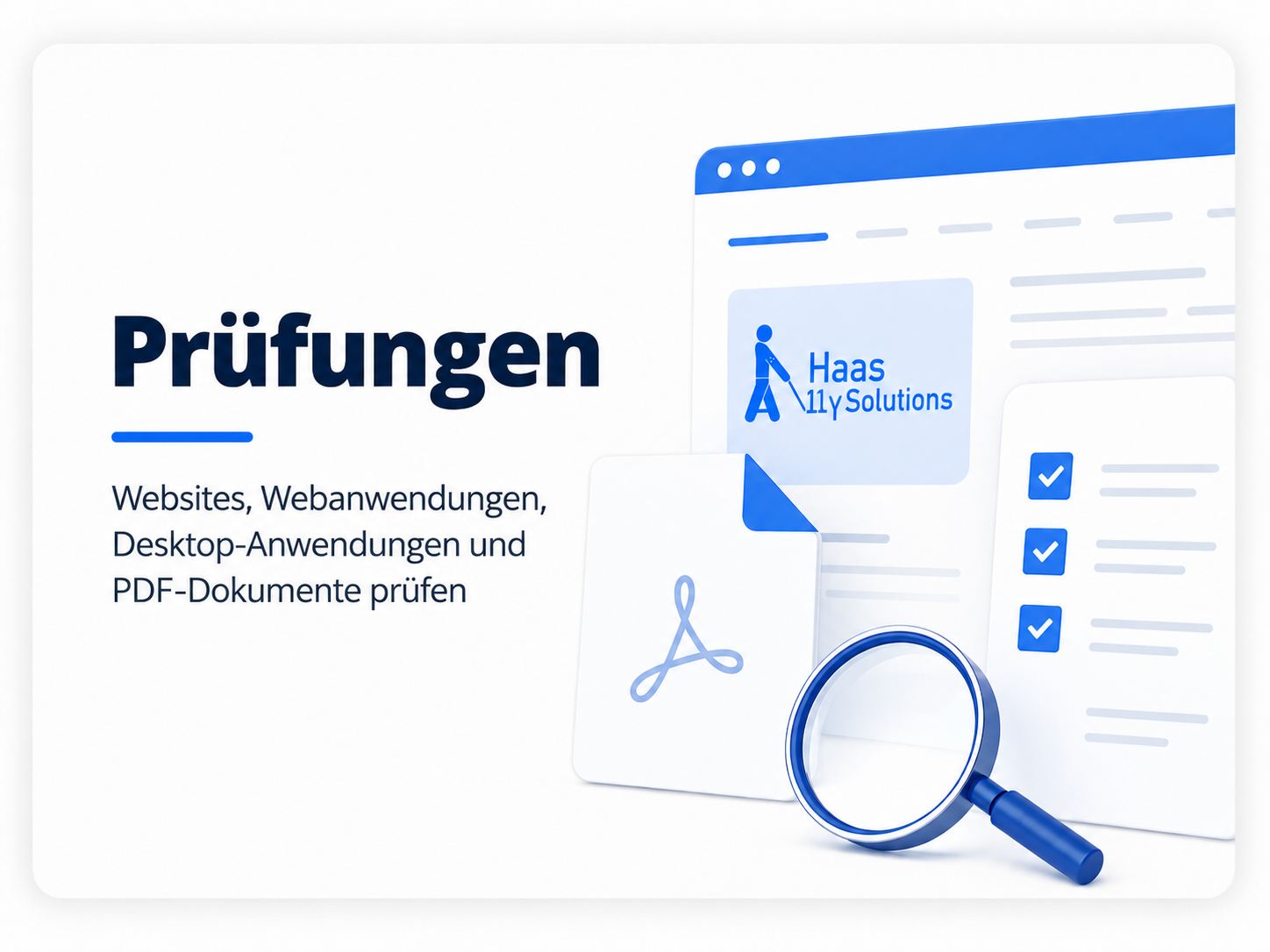 Prüfung von Websites, Webanwendungen, Desktop-Anwendungen und PDF-Dokumenten auf Barrierefreiheit