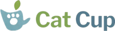 Cat Cup logo with a teal cat paw cup and green-and-blue text.