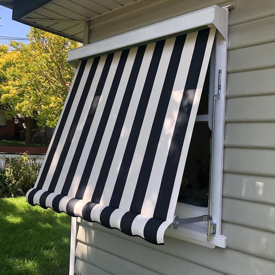 A Large Striped Awning is Hanging โ Homestead Blinds in Wodonga, VIC