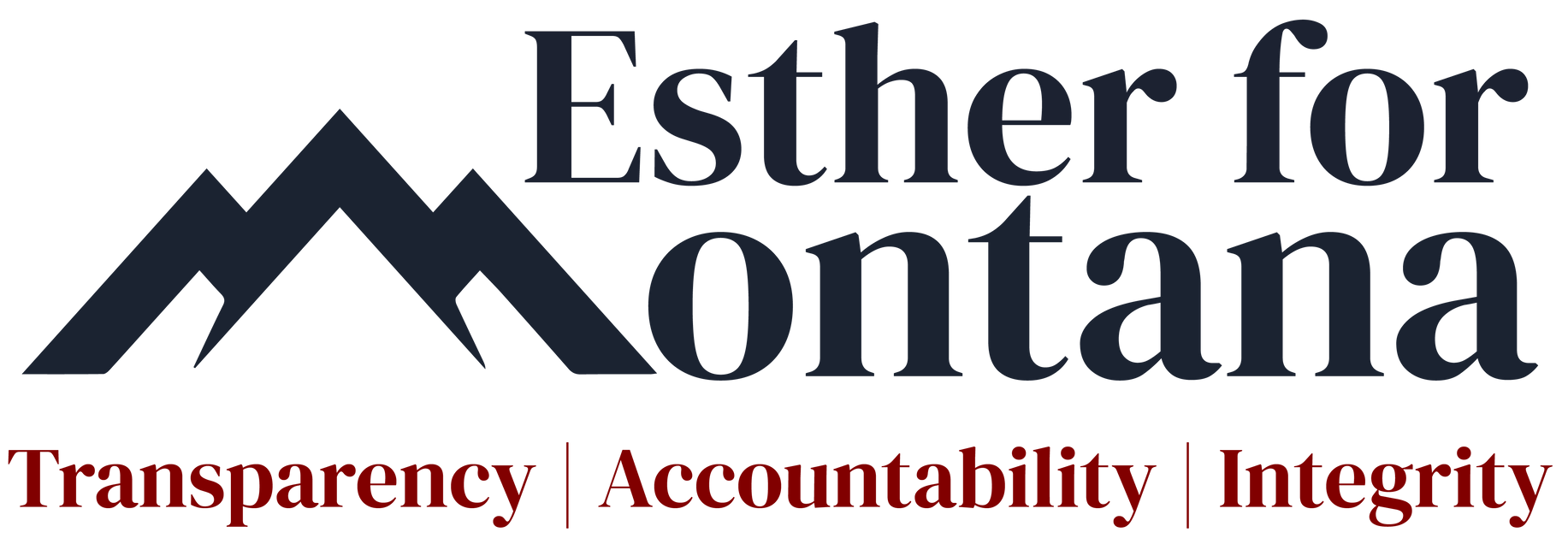 Esther for Montana logo with mountain icon and the words “Transparency | Accountability | Integrity”