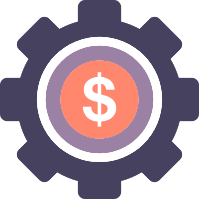 Graphic of a cog wheel and a $ sign inside.