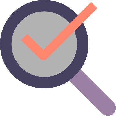 Graphic of a magnifying glass and a big orange tick in it.