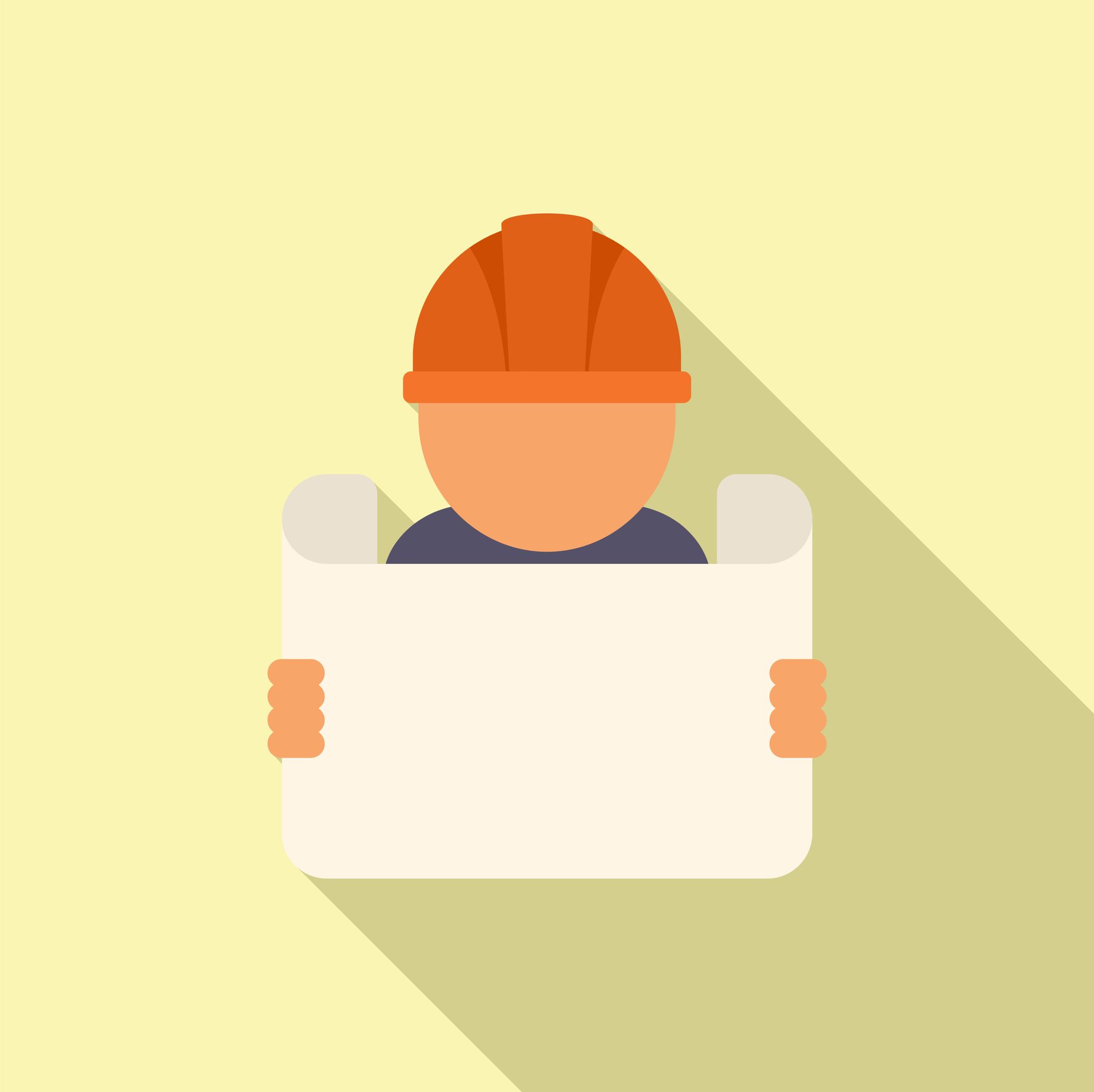 Graphic image of a construction working wearing a hard hat holding the site details.