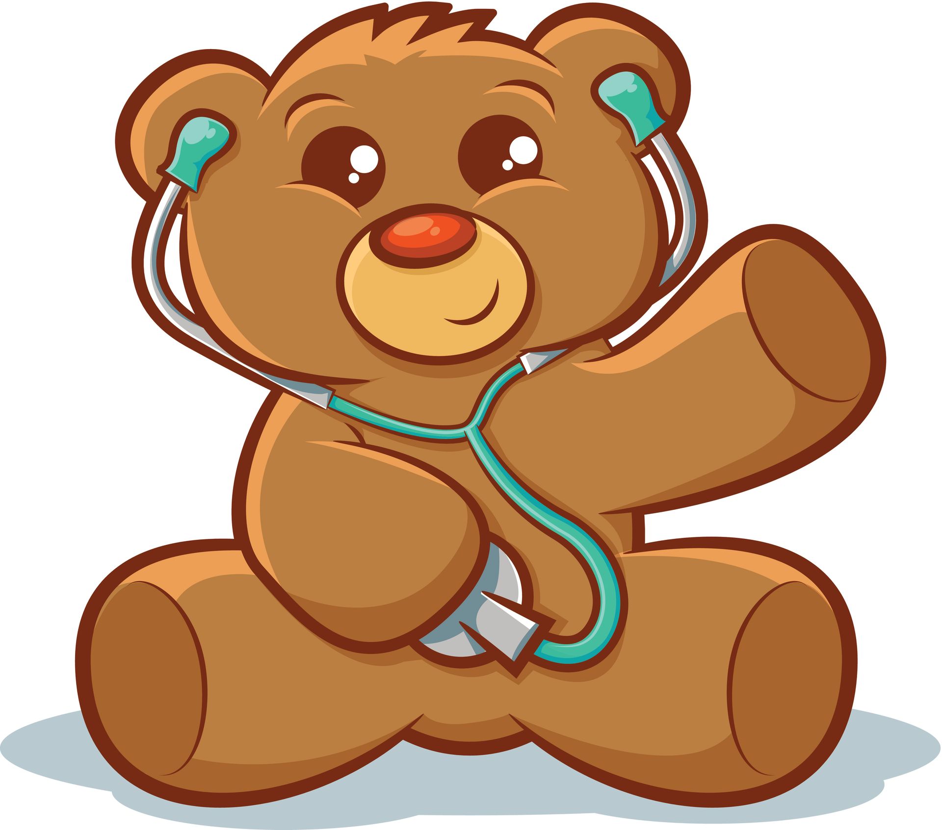 Cartoon picture of a teddy bear wearing a stethoscope.