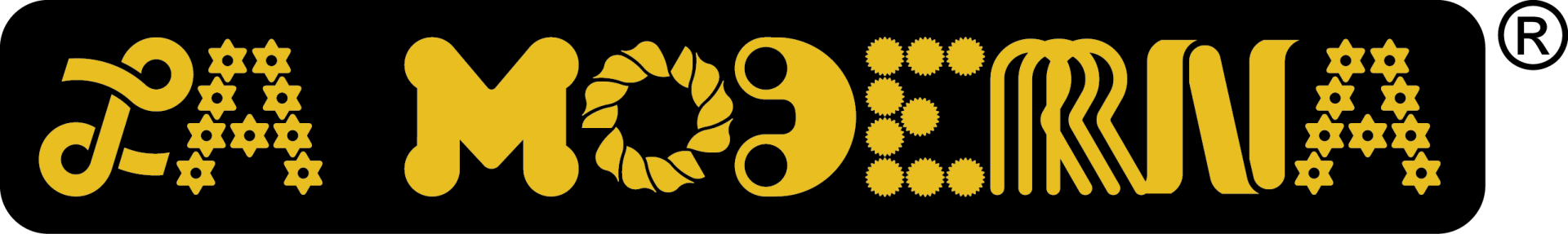 Logo in gold letters on a black background, reading 