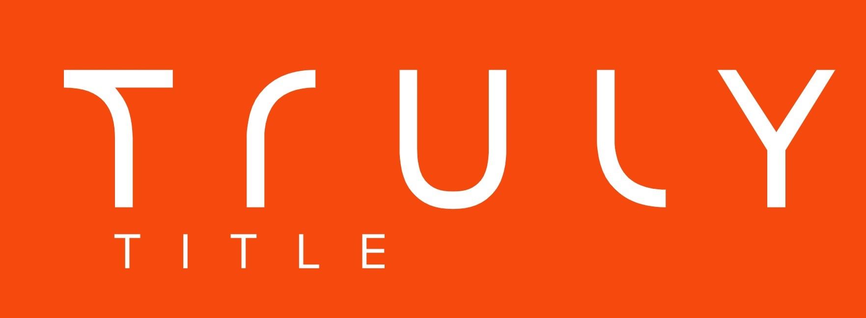 Logo for Truly Title, white text on orange background.