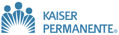 Kaiser Permanente logo: Blue figures over a sunburst with the words