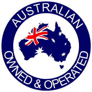 Australian Owned & Operated Australian Owned & Operated logo: Blue outline of Australia with flag inside, surrounded by text.