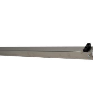 Silver metal rail with a small black clip on the right end, shown on a white background