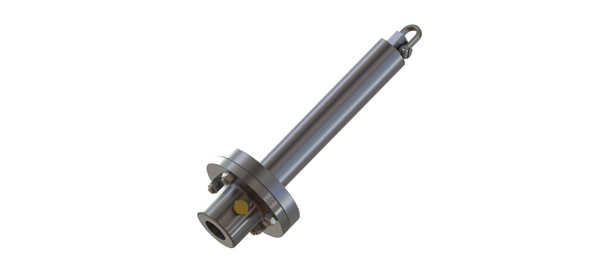 Metal cylindrical tool component with flanged base and small hook tip