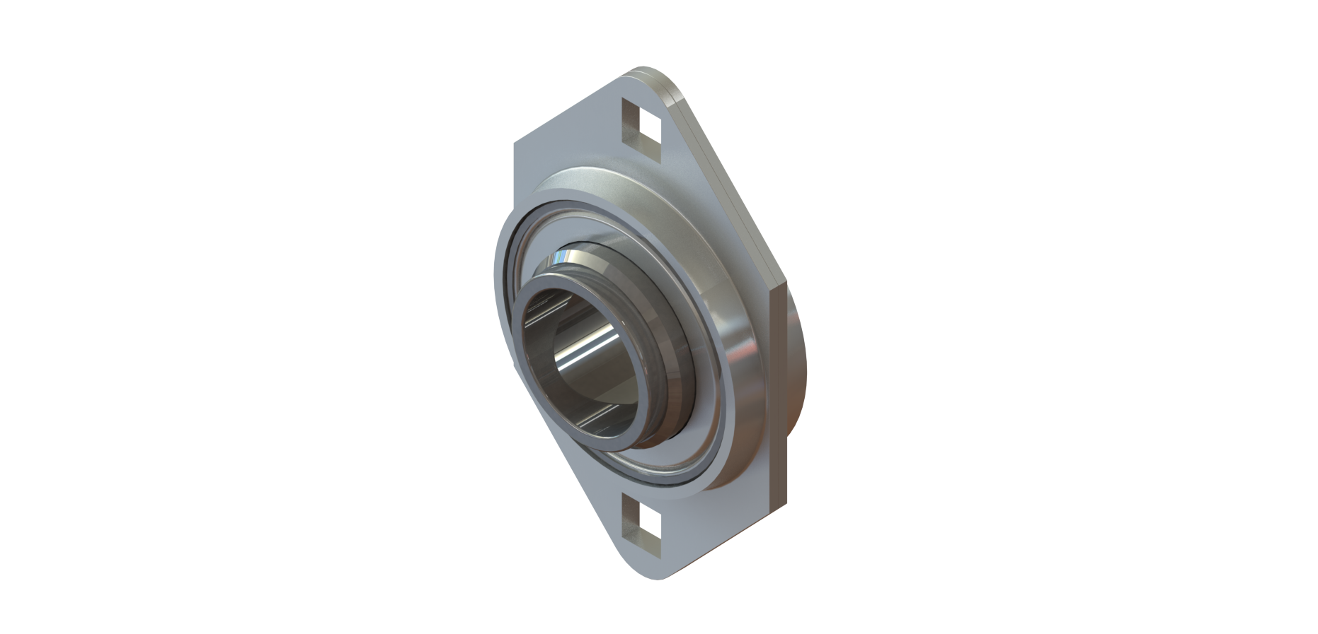 Metal pillow block bearing with two mounting holes, shown in a product-style view on white background