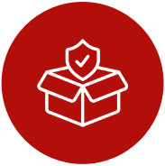 A box with a shield and a check mark on it in a red circle.