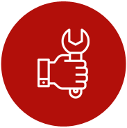 A hand is holding a wrench in a red circle.