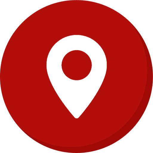 A red circle with a white pin in the middle.