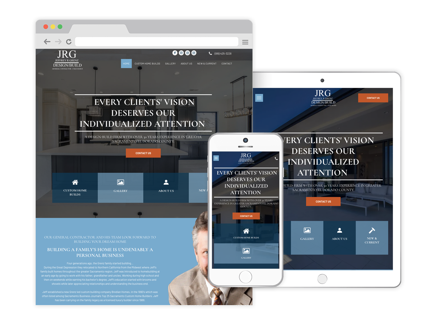 A website is displayed on a tablet , phone and computer.
