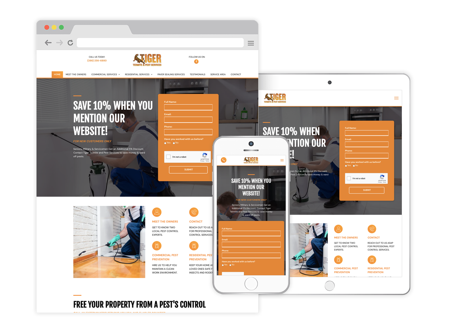 A screenshot of a website on a computer , tablet , and phone.
