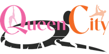A queen city logo with a silhouette of a woman