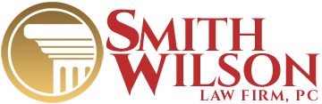 Smith Wilson Law Firm, PC logo with gold pillar icon and red serif text