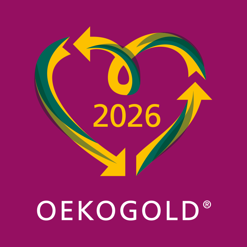 Das Logo von Ökogold ist ein Herz mit Pfeilen darum.
