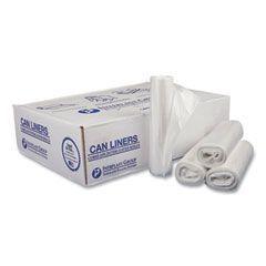 A box of can liners is sitting next to a roll of can liners.