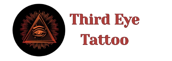 Logo for "Third Eye Tattoo." Features a black circle, with an eye inside a triangle. Text is brown.