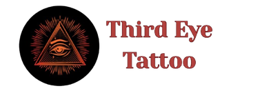 Logo for "Third Eye Tattoo." Features a black circle, with an eye inside a triangle. Text is brown.