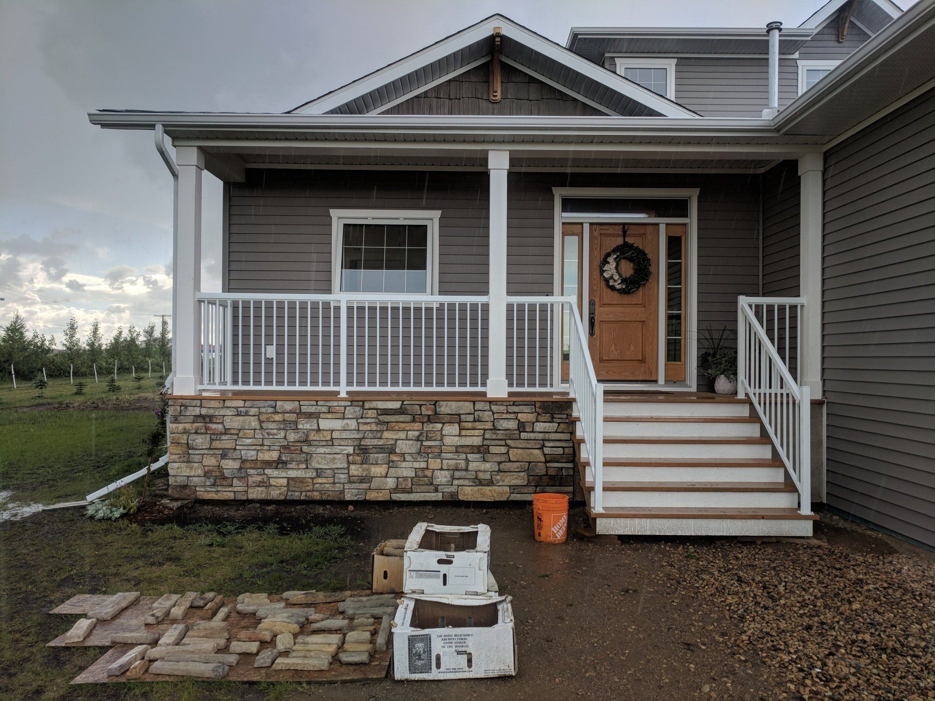 new beautiful house with stone base