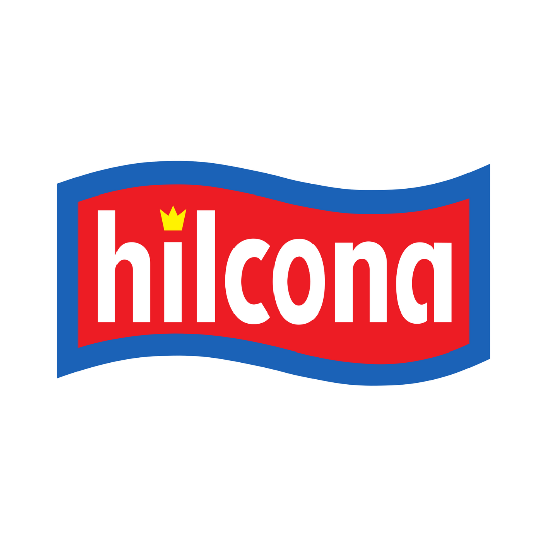 Un logo rouge et bleu pour hilcona sur fond blanc