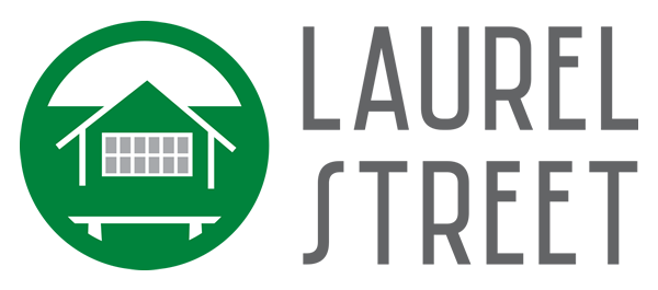 The logo for laurel street shows a house in a green circle.