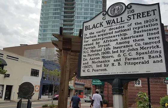 A sign that says black wall street on it